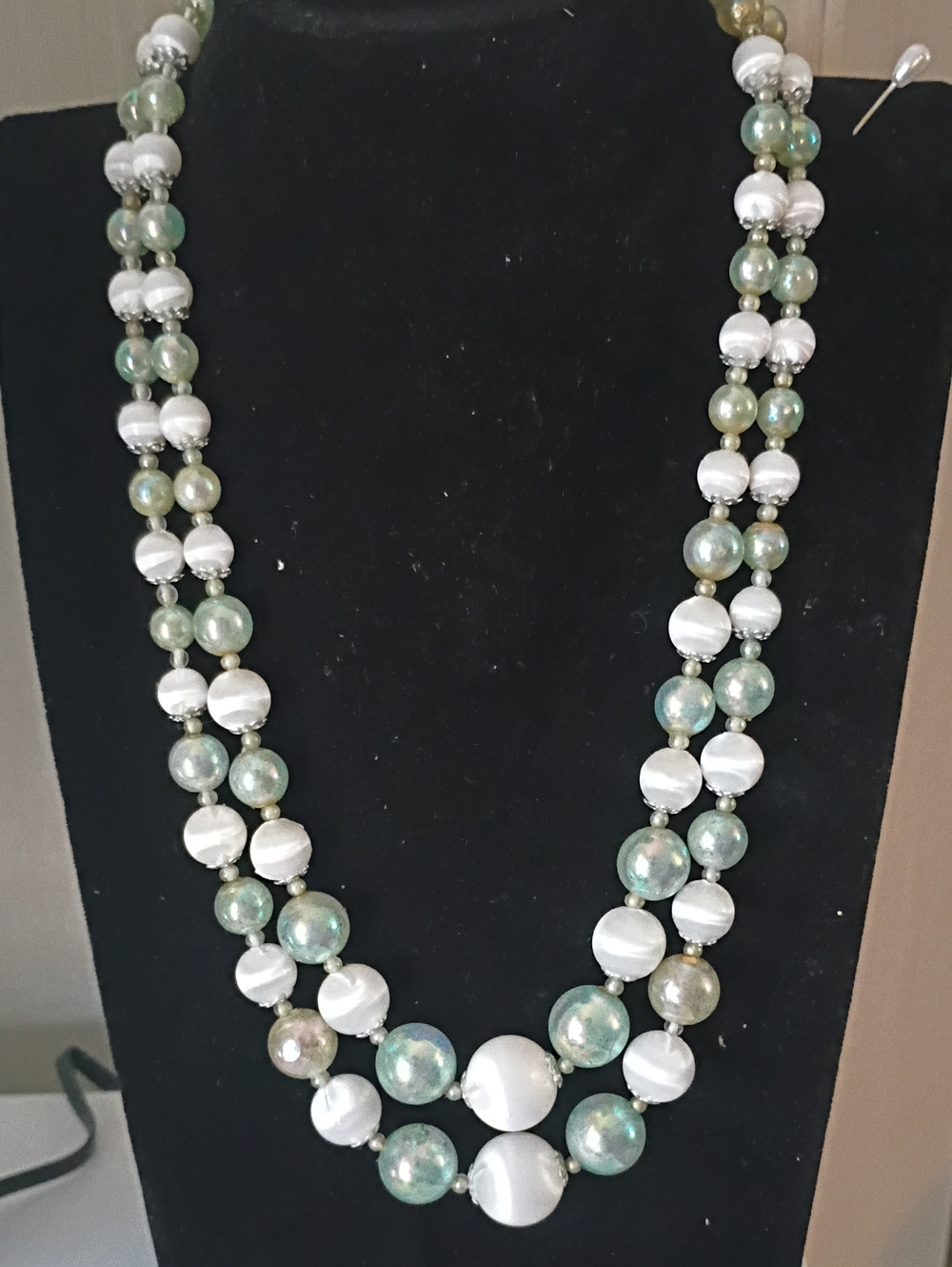 Vintage Japan-made Faux Pearl Double Strand Graduated Iridescent Necklace Amazin